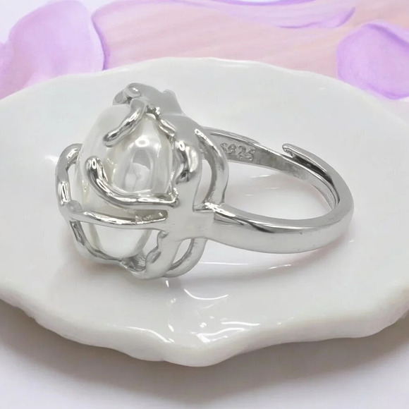 🆕️S925 Sterling Silver Adjustable Baroque Pearl Ring 💍Trendy Intricate Design - Picture 15 of 15